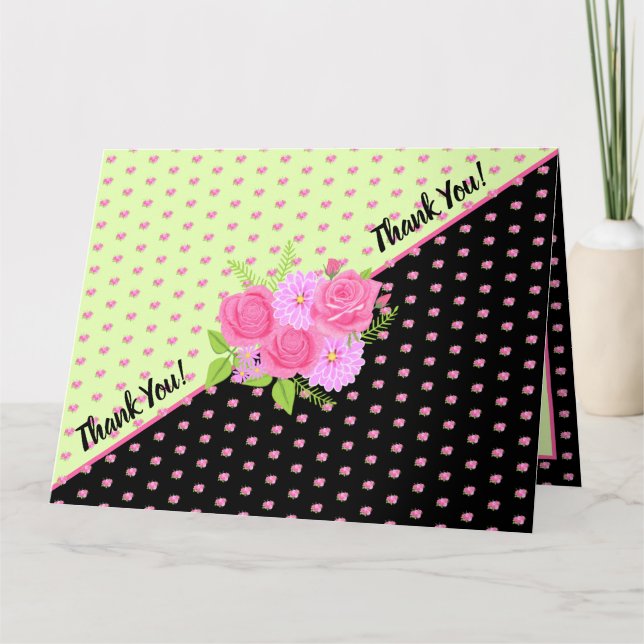 Tarjeta de agradecimiento de rosas y dalias (Anverso)