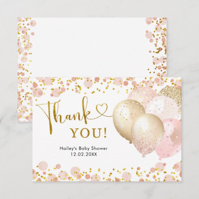 Tarjeta de agradecimiento de Rubor Balloon Baby Sh (Anverso / Reverso)