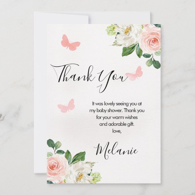 Tarjeta de agradecimiento de Rubor Floral Butterfl (Anverso)