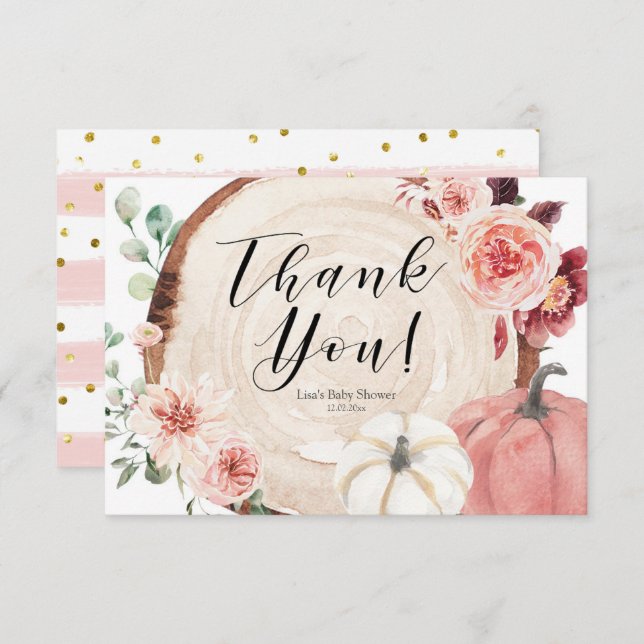 Tarjeta de agradecimiento de Rubor Pink Pumpkin Ba (Anverso / Reverso)