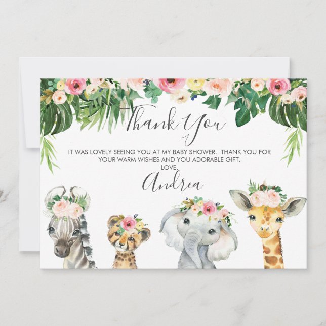 Tarjeta de agradecimiento de Safari Baby Shower Fo (Anverso)
