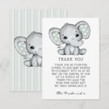 Tarjeta de agradecimiento de Sage Gray Elephant Ba