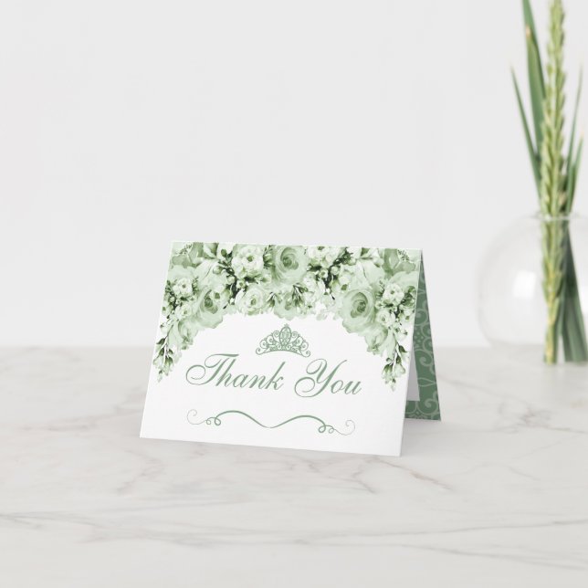 Tarjeta de agradecimiento de Sage Green Floral Qui (Anverso)