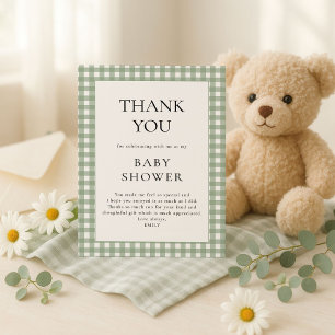 Tarjeta de agradecimiento de Sage Green Gingham Ba