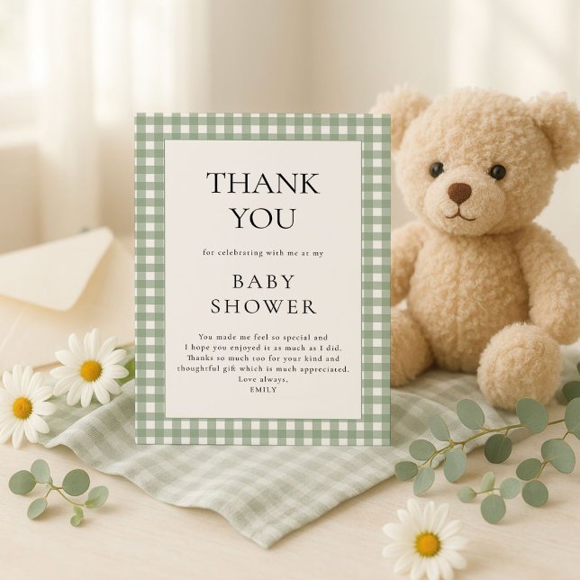 Tarjeta de agradecimiento de Sage Green Gingham Ba (Subido por el creador)