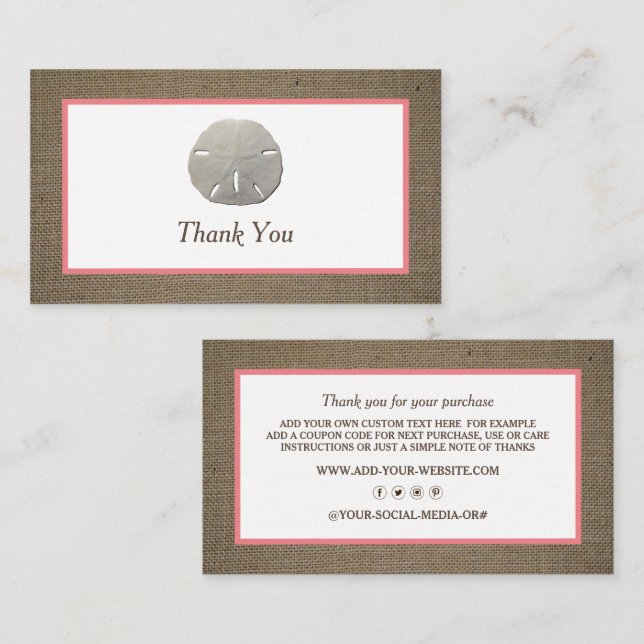 Tarjeta de agradecimiento de Sand Dollar & Burlap  (Anverso / Reverso)