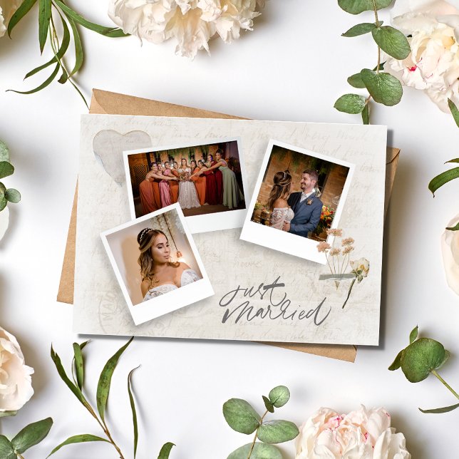 Tarjeta de agradecimiento de Scrapbook 3 Photo Bod (Scrapbook 3 Photo Wedding Thank You Card)