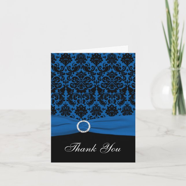 Tarjeta de agradecimiento de seda azul cobalto y n (Anverso)
