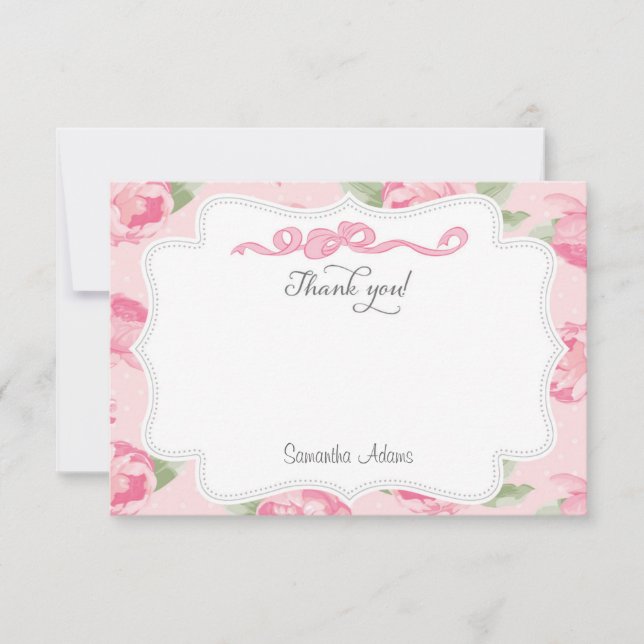 Tarjeta de agradecimiento de Shabby Chic Pink Rose (Anverso)