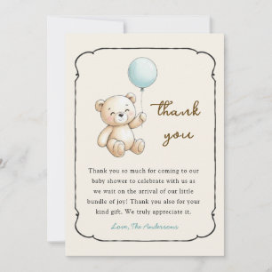 Tarjeta de agradecimiento de shower de niño Bear B