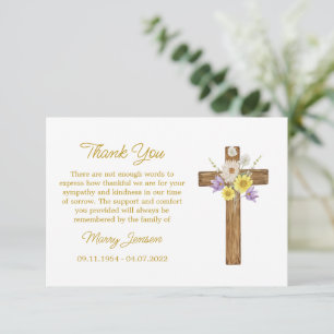 Tarjeta de agradecimiento de simpatía de cruz de f