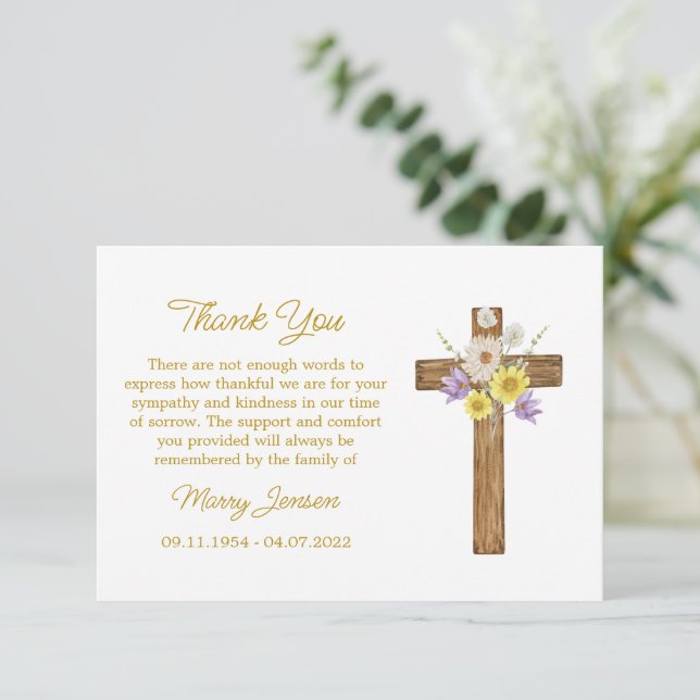 Tarjeta de agradecimiento de simpatía de cruz de f (Anverso de pie)