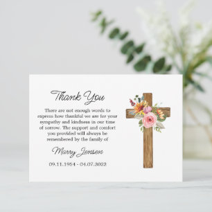 Tarjeta de agradecimiento de simpatía de cruz flor