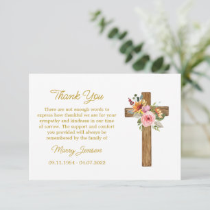 Tarjeta de agradecimiento de simpatía de cruz flor