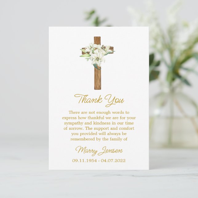 Tarjeta de agradecimiento de simpatía de Lily Cros (Anverso de pie)