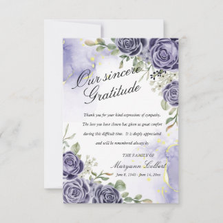 Tarjeta de agradecimiento de simpatía floral índig