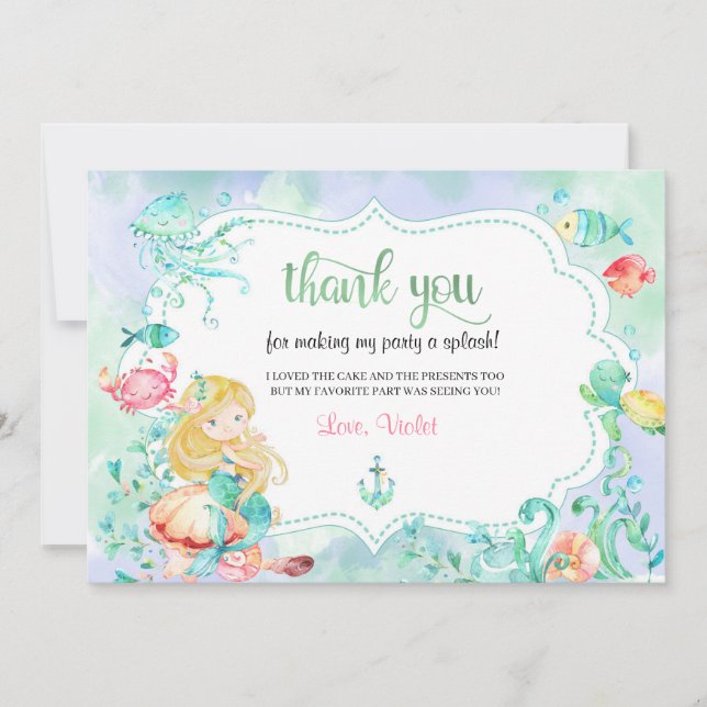 Tarjeta de agradecimiento de sirena bajo el mar (Anverso)