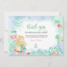 Tarjeta de agradecimiento de sirena bajo el mar