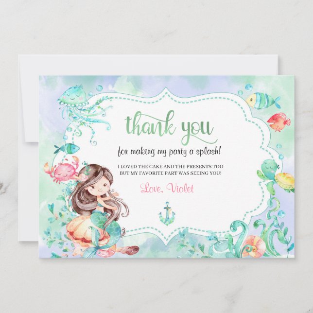 Tarjeta de agradecimiento de sirena bajo el mar (Anverso)