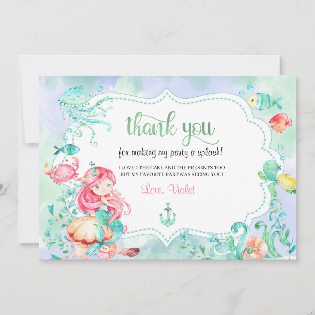 Tarjeta de agradecimiento de sirena bajo el mar (Anverso)