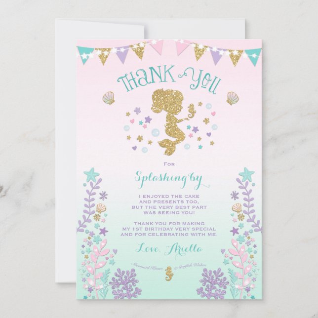 Tarjeta de agradecimiento de sirena bajo el mar de (Anverso)