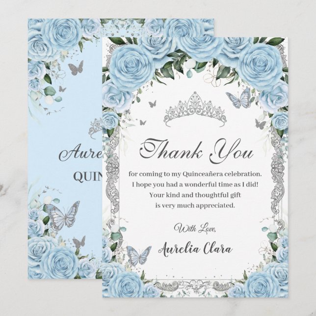 Tarjeta de agradecimiento de Sky Blue Floral Sweet (Anverso / Reverso)