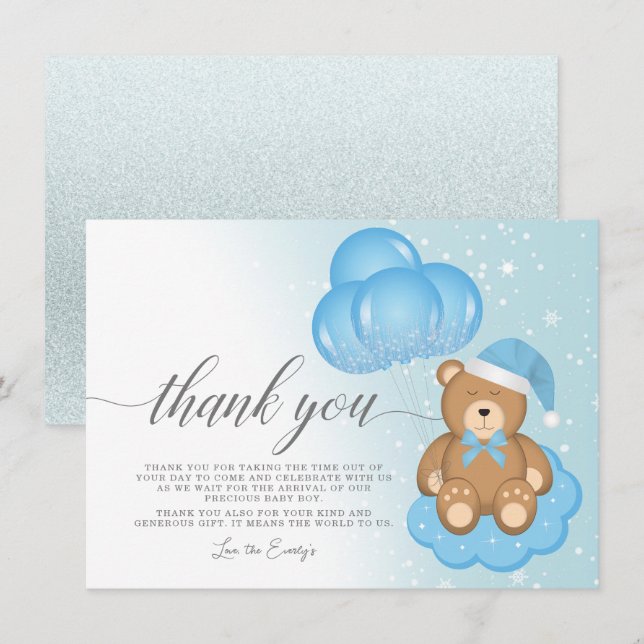 Tarjeta de agradecimiento de Sleepy Bear Balloon B (Anverso / Reverso)