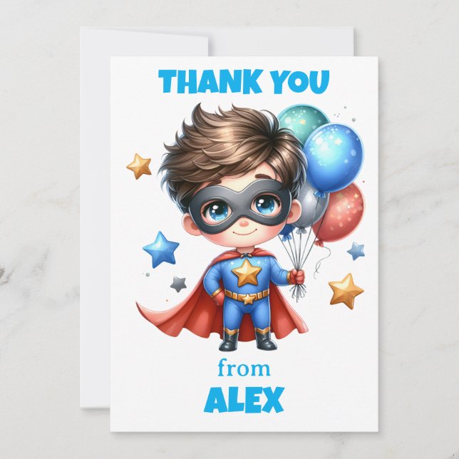 Tarjeta de agradecimiento de superhéroe para fiest (Anverso)