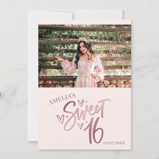 Tarjeta de agradecimiento de Sweet 16 en Rose Gold (Anverso)