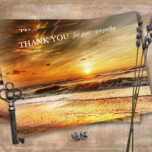 Tarjeta de agradecimiento de Sympathy Beach Sunris (Sympathy Photo Celebration of Life, In Loving Memory, Forever in our Hearts Funeral thank you cards)