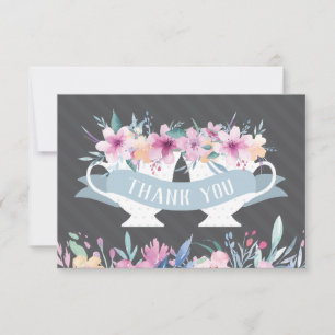 Tarjeta de agradecimiento de taza de té con flores