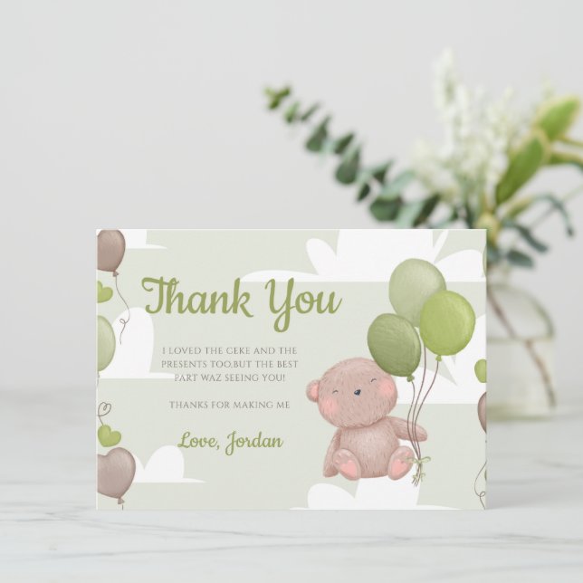 Tarjeta de agradecimiento de Teddy Bear Boy Baby S (Anverso de pie)