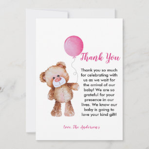 Tarjeta de agradecimiento de Teddy Bear chica Baby