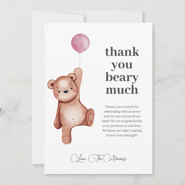 Tarjeta de agradecimiento de Teddy Bear Chica Baby (Anverso)