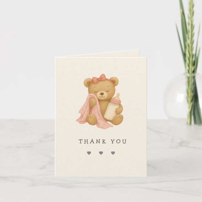 Tarjeta de agradecimiento de Teddy Bear Chica Baby (Anverso)