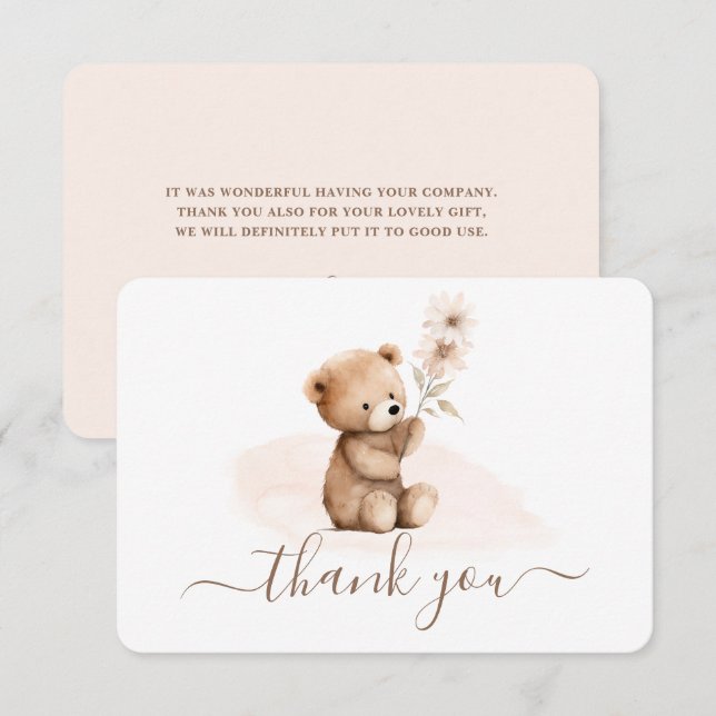 Tarjeta de agradecimiento de Teddy Bear neutral en (Anverso / Reverso)