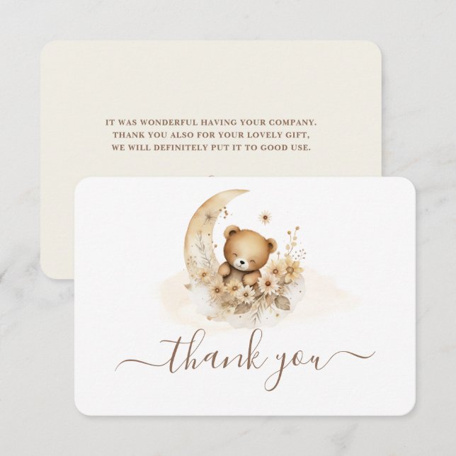 Tarjeta de agradecimiento de Teddy Bear neutral en (Anverso / Reverso)