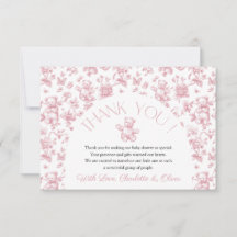 Tarjeta de agradecimiento de Teddy Bear Pink Toile