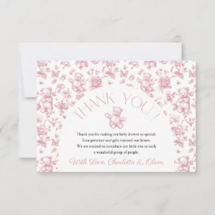 Tarjeta de agradecimiento de Teddy Bear Pink Toile
