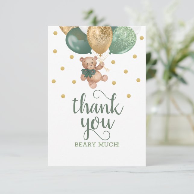 Tarjeta de agradecimiento de Teddy Bear Sage Green (Anverso de pie)