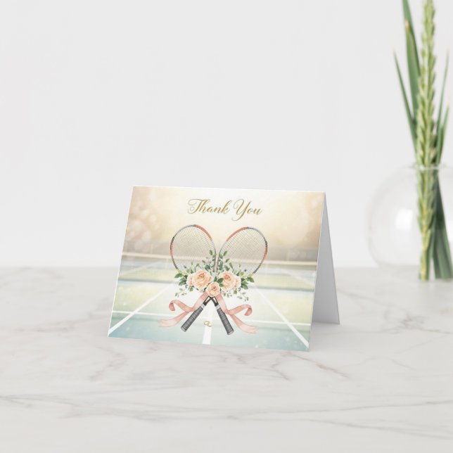 Tarjeta de agradecimiento de tenis con flores para (Anverso)