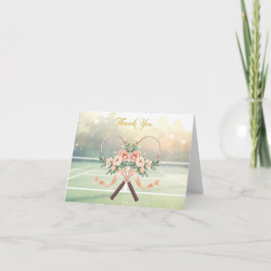 Tarjeta de agradecimiento de tenis con flores para