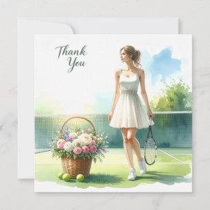 Tarjeta de agradecimiento de tenis con jugador y f