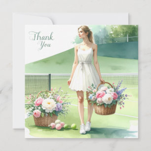 Tarjeta de agradecimiento de tenis con jugador y f