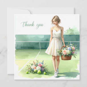 Tarjeta de agradecimiento de tenis con jugador y f