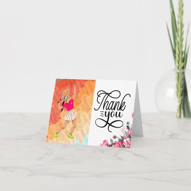 Tarjeta de agradecimiento de tenis con mujer (Anverso)