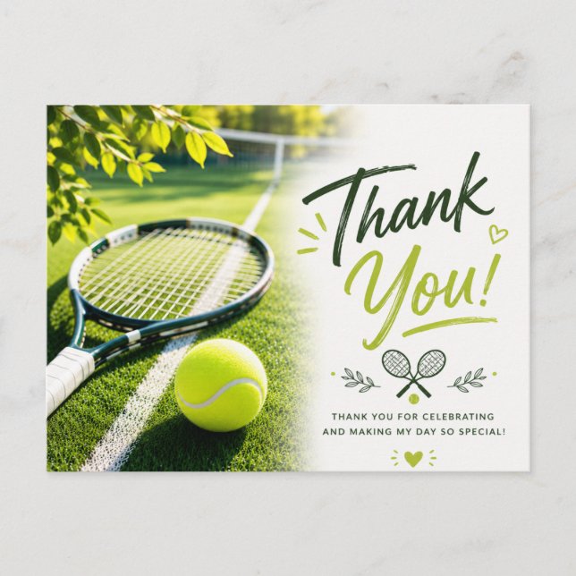 Tarjeta de agradecimiento de tenis con pelota para (Anverso)