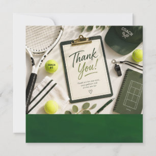 Tarjeta de agradecimiento de tenis pelota y raquet