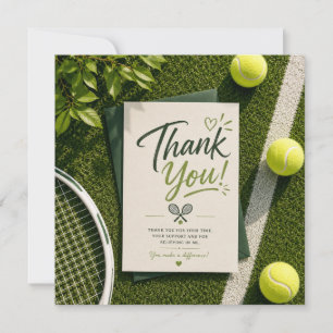 Tarjeta de agradecimiento de tenis raqueta y pelot