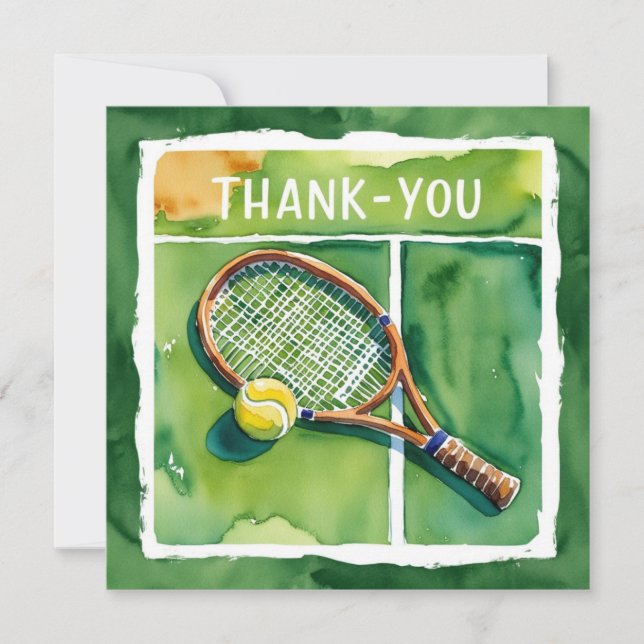 Tarjeta de agradecimiento de tenis raqueta y pelot (Anverso)